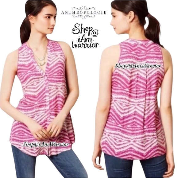 Anthropologie {Maeve} hot pink sleeveless geo print top *shop@iamwarrior - Picture 1 of 7